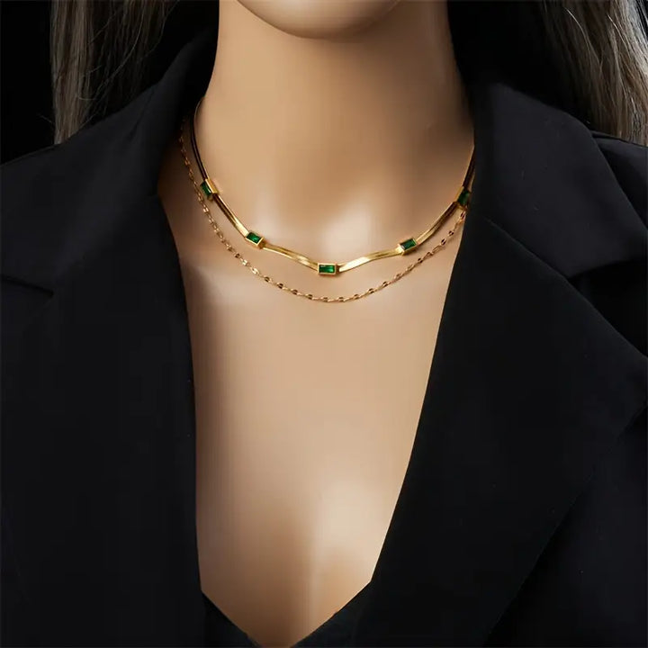 Collar Retro de Doble Capa Sorella Gem | Color oro
