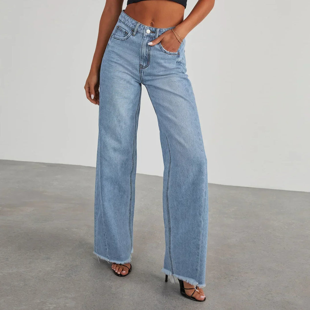Jeans Anchos de Talle Alto para Mujer en Azul claro