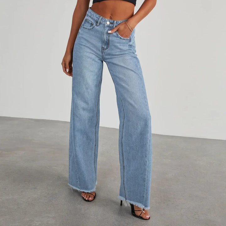 Jeans Anchos de Talle Alto para Mujer en Azul claro