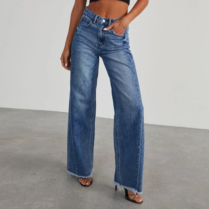 Jeans Anchos de Talle Alto para Mujer en Azul oscuro