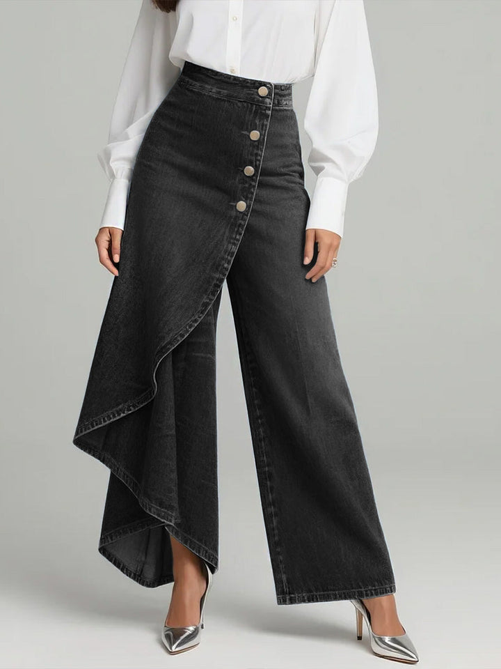 Jeans Mujer Cintura Alta Pierna Ancha Relajado en Negro