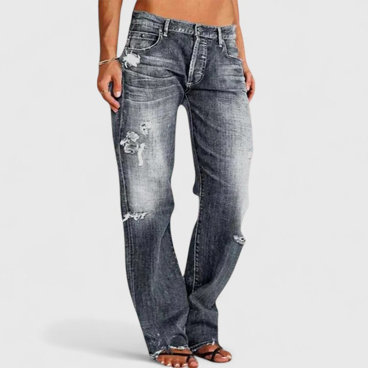 Jeans Mujer Holgados Estilo Vintage Lavado en Gris