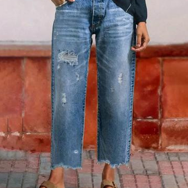 Jeans Rectos Cortos Retro para Mujer (12)