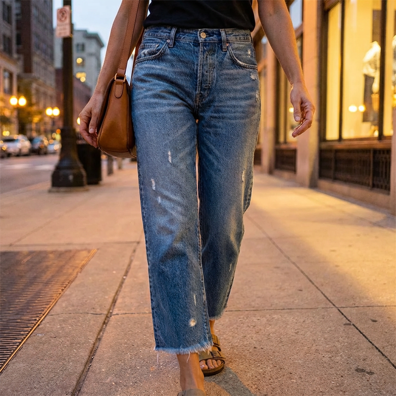 Jeans Rectos Cortos Retro para Mujer (2)
