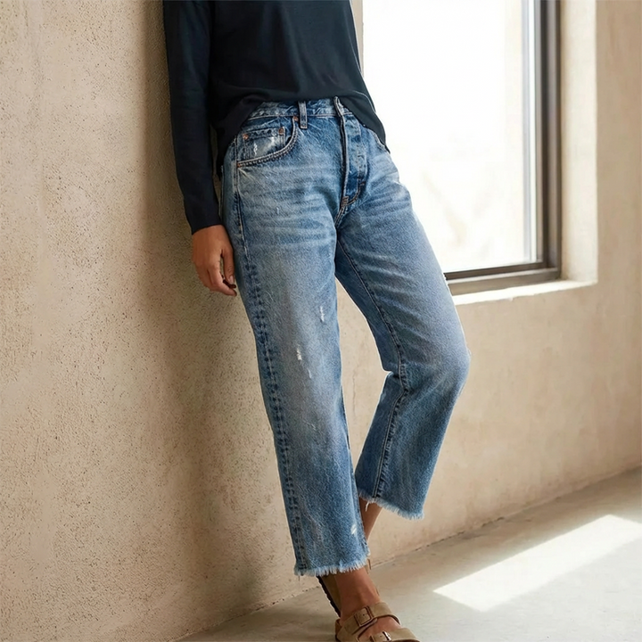Jeans Rectos Cortos Retro para Mujer (3)