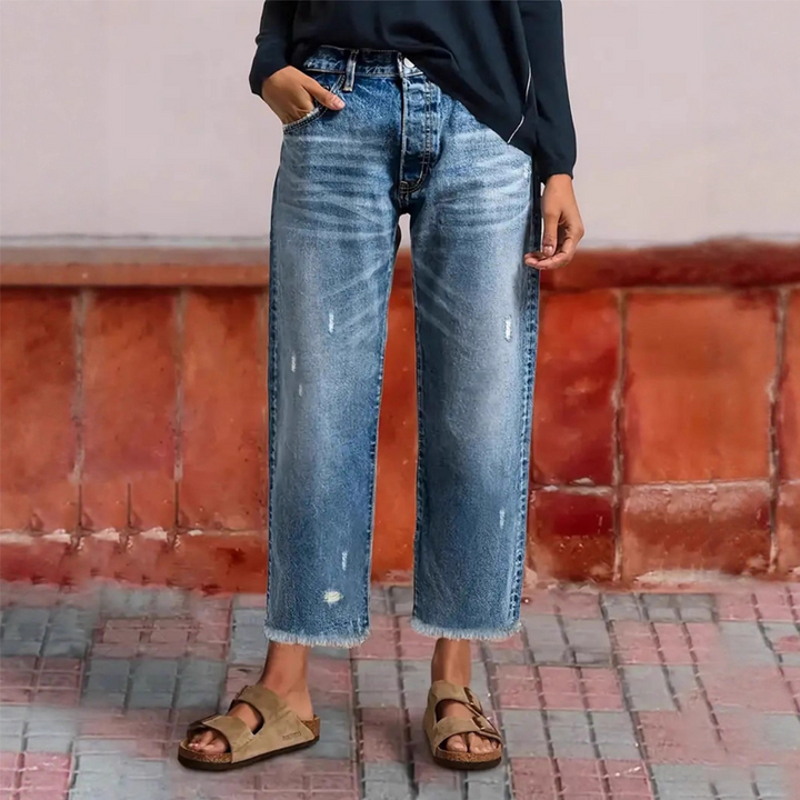 Jeans Rectos Cortos Retro para Mujer en Klassisches Blau