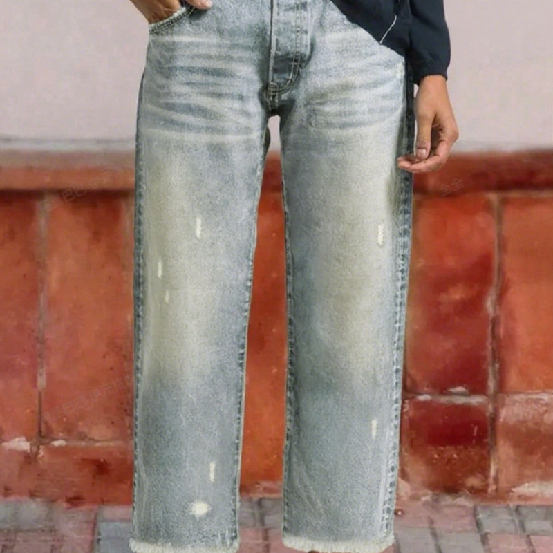Jeans Rectos Cortos Retro para Mujer en Vintage Blau