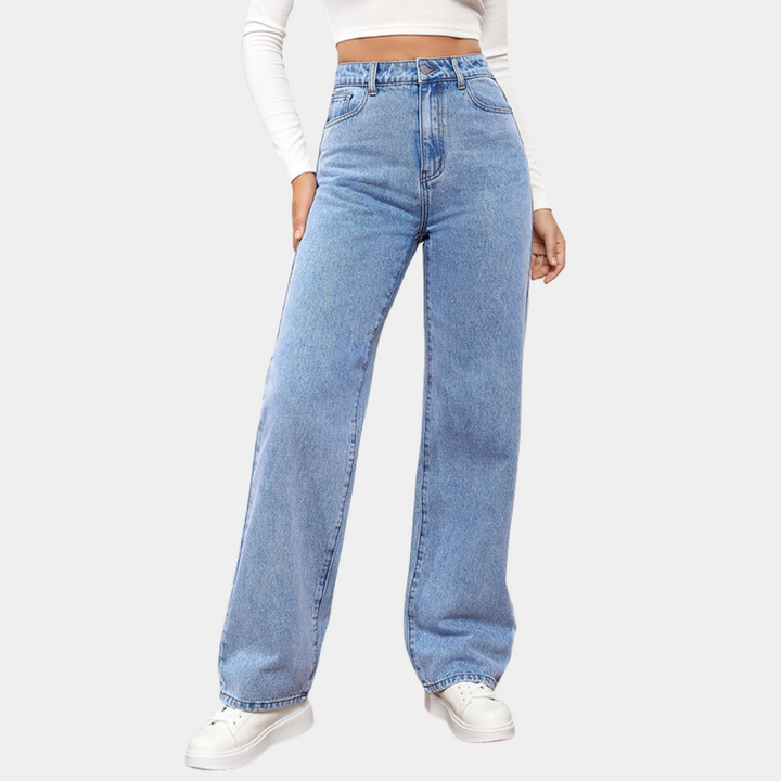 Jeans Rectos de Cintura Alta para Mujer en Azul claro