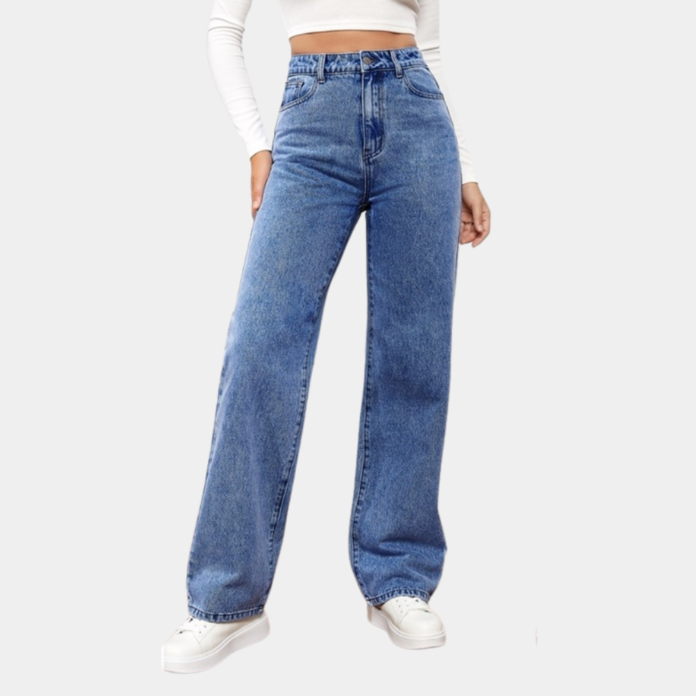 Jeans Rectos de Cintura Alta para Mujer en Azul oscuro 1