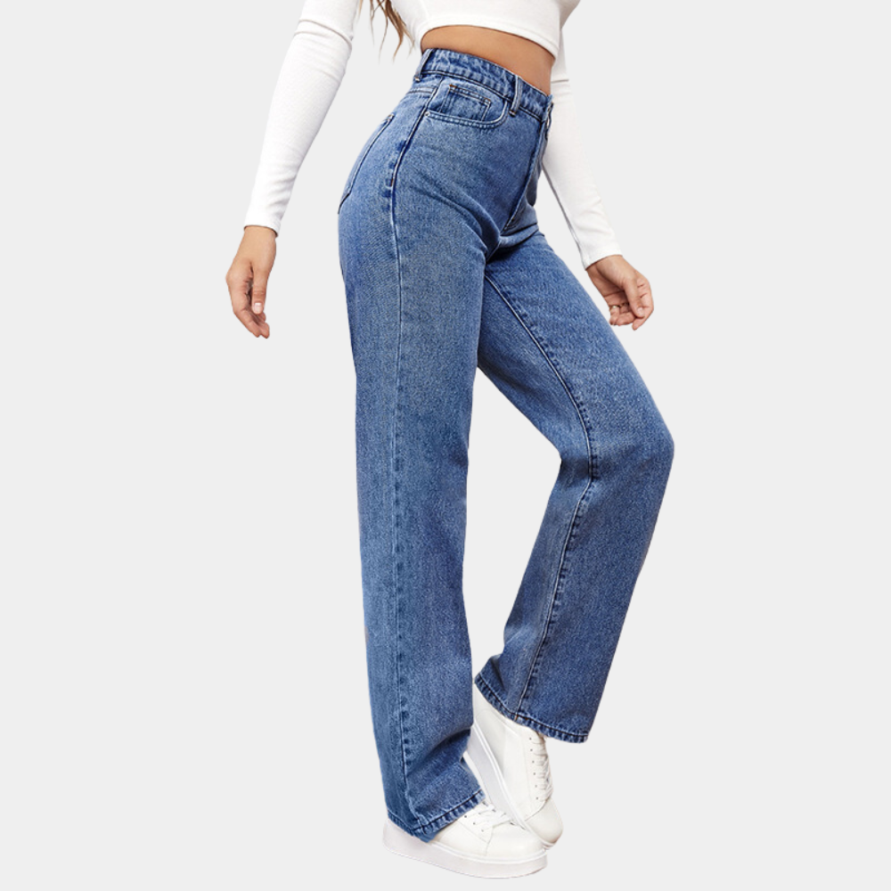 Jeans Rectos de Cintura Alta para Mujer en Azul oscuro 2