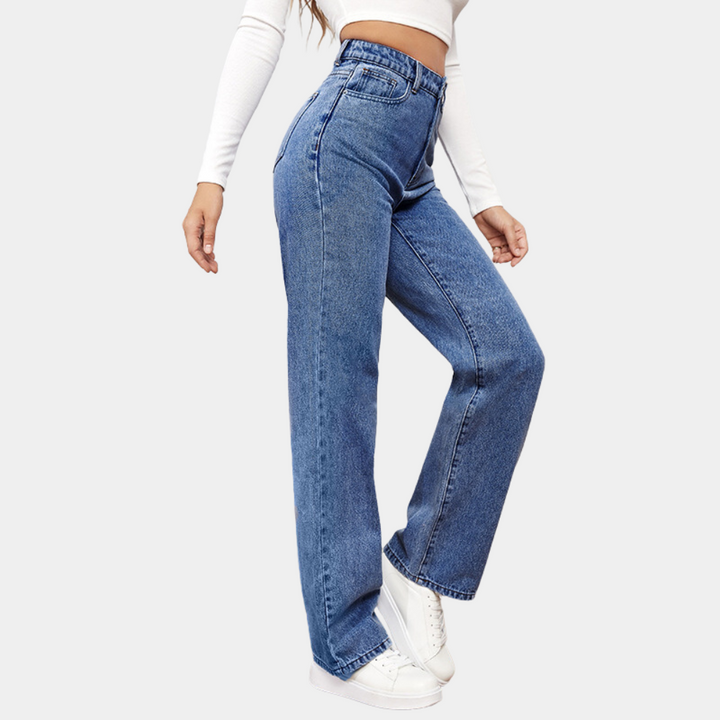 Jeans Rectos de Cintura Alta para Mujer en Azul oscuro 2