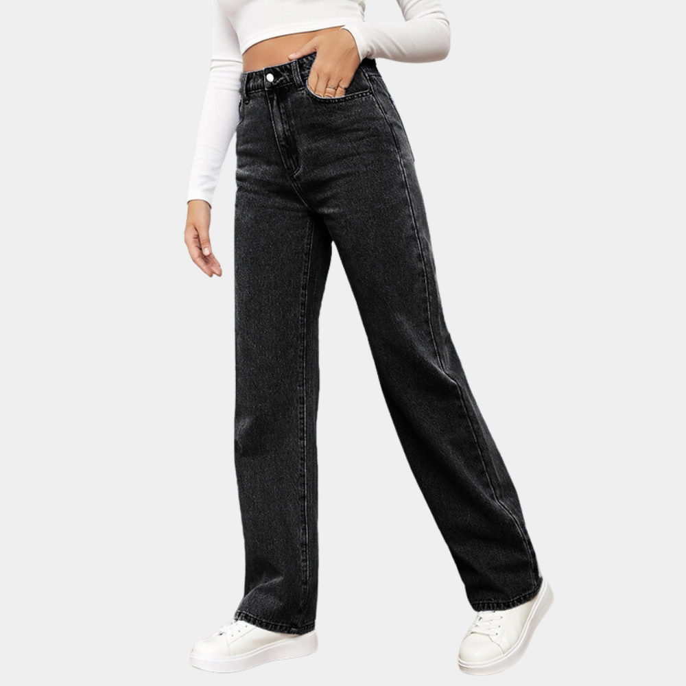 Jeans Rectos de Cintura Alta para Mujer en Negro
