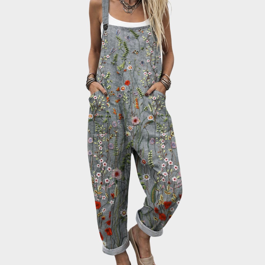 Jumpsuit de mujer con estampado floral boho en Grau / Blumen