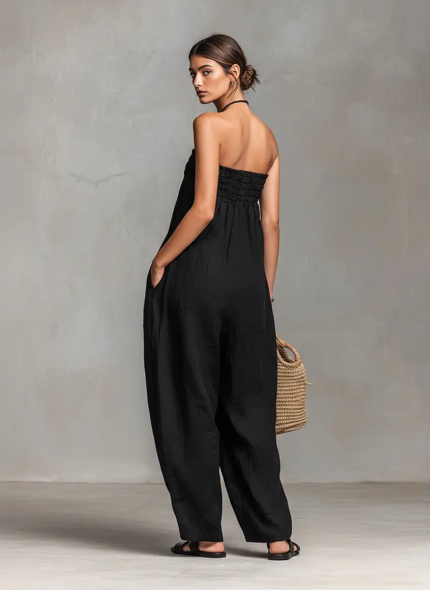 Jumpsuit de Mujer Lino Piernas Anchas Verano (2)