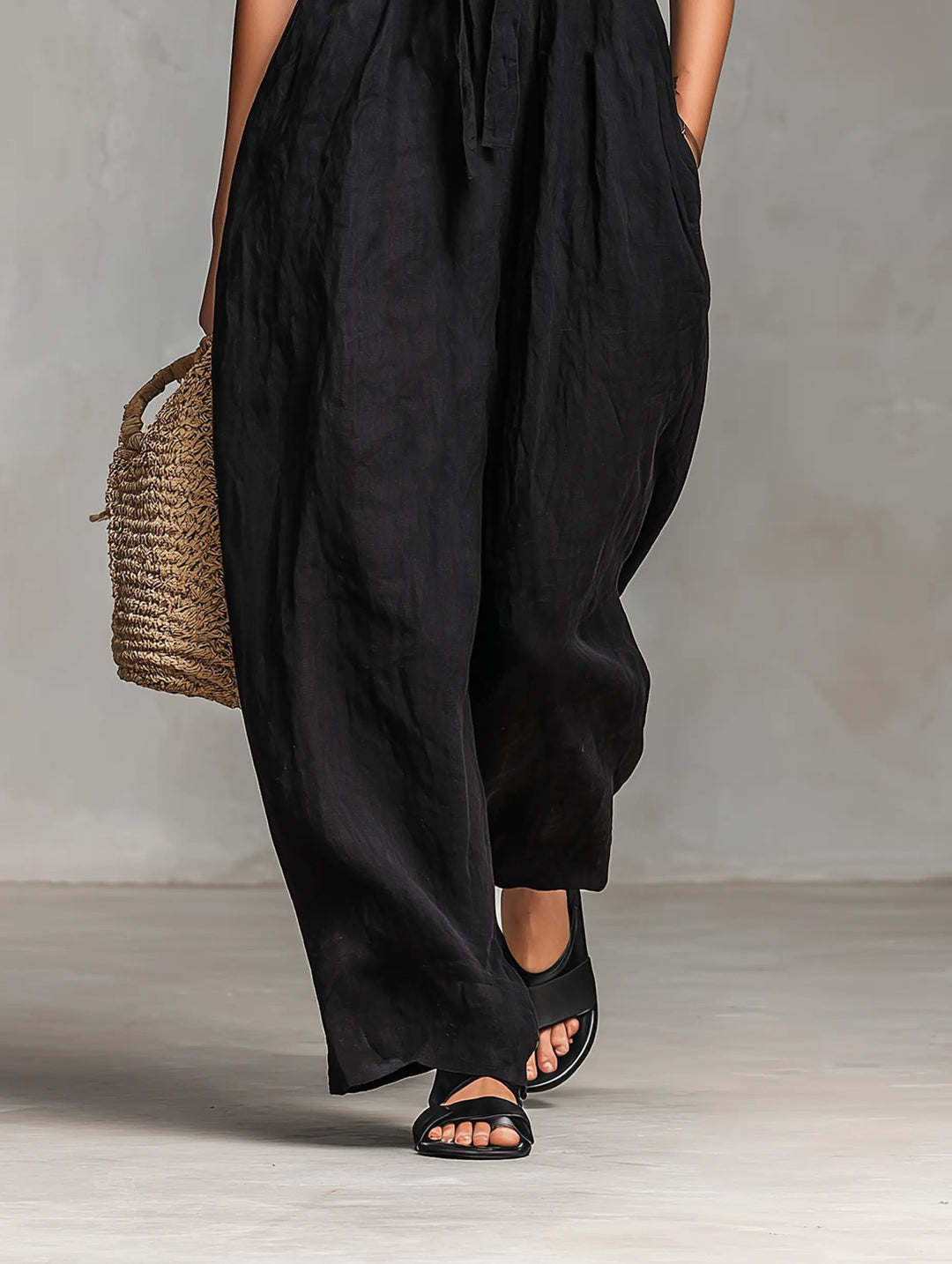Jumpsuit de Mujer Lino Piernas Anchas Verano (6)