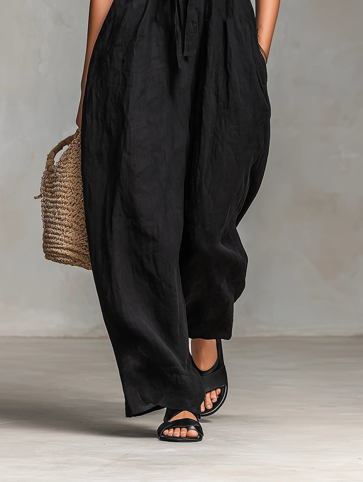 Jumpsuit de Mujer Lino Piernas Anchas Verano (6)