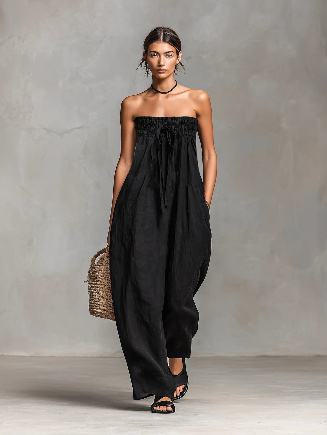 Jumpsuit de Mujer Lino Piernas Anchas Verano (7)