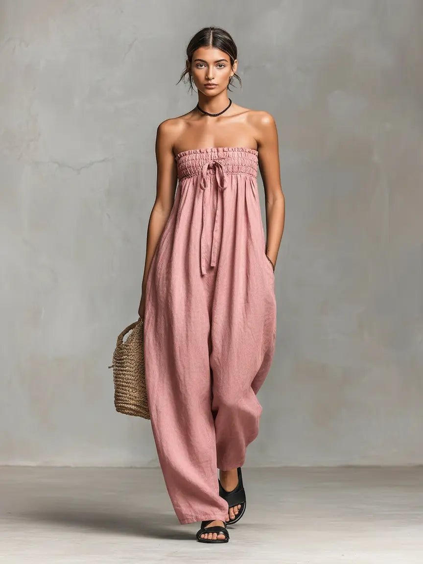 Jumpsuit de Mujer Lino Piernas Anchas Verano en Hellrosa
