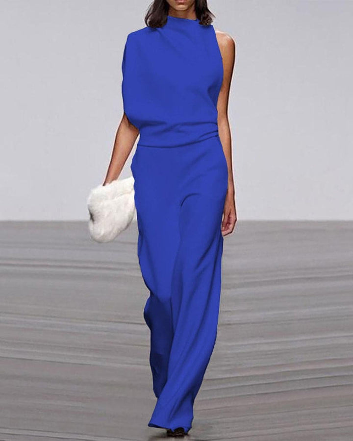 Jumpsuit Elegante de Pierna Ancha para Mujer en Azul