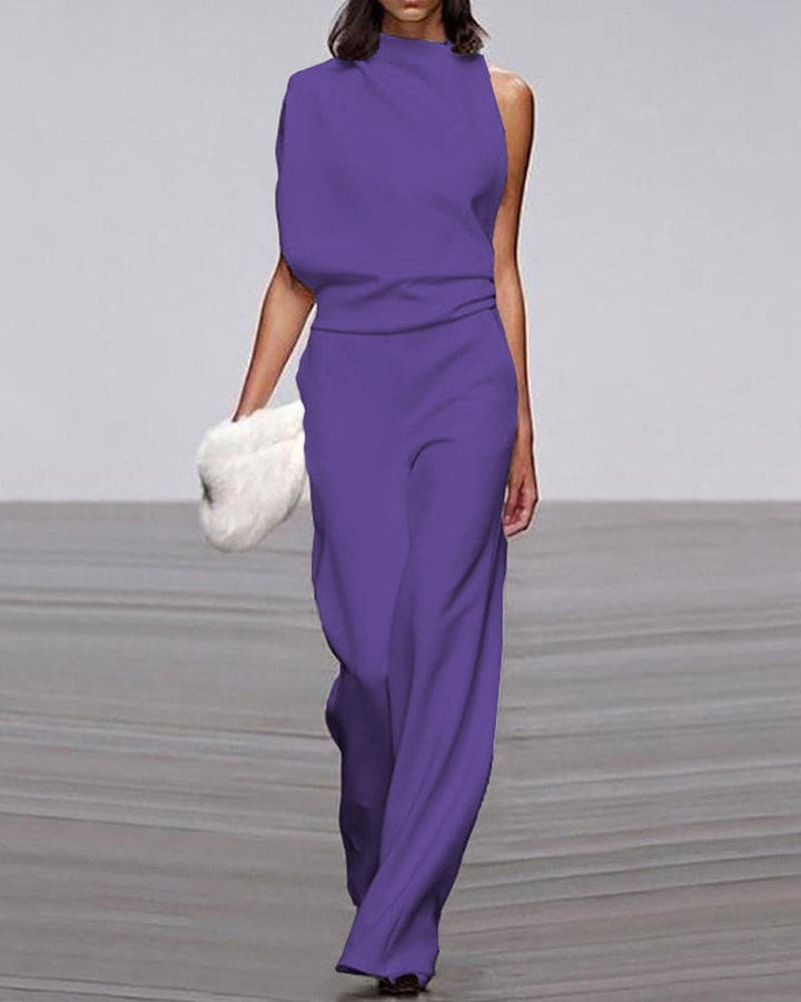 Jumpsuit Elegante de Pierna Ancha para Mujer en Morado