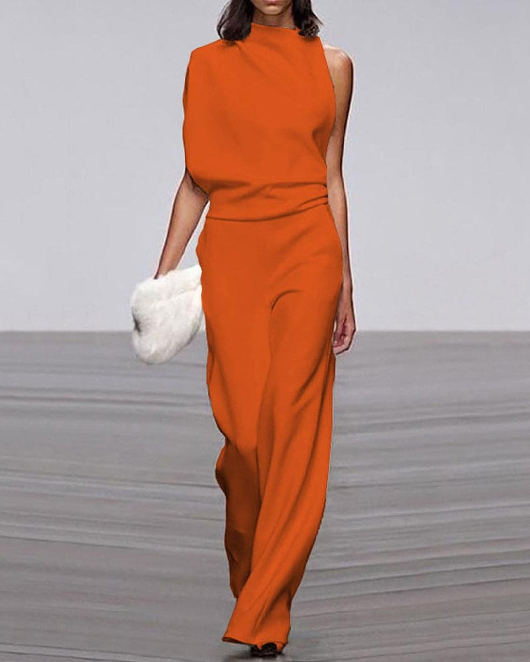 Jumpsuit Elegante de Pierna Ancha para Mujer en Naranja