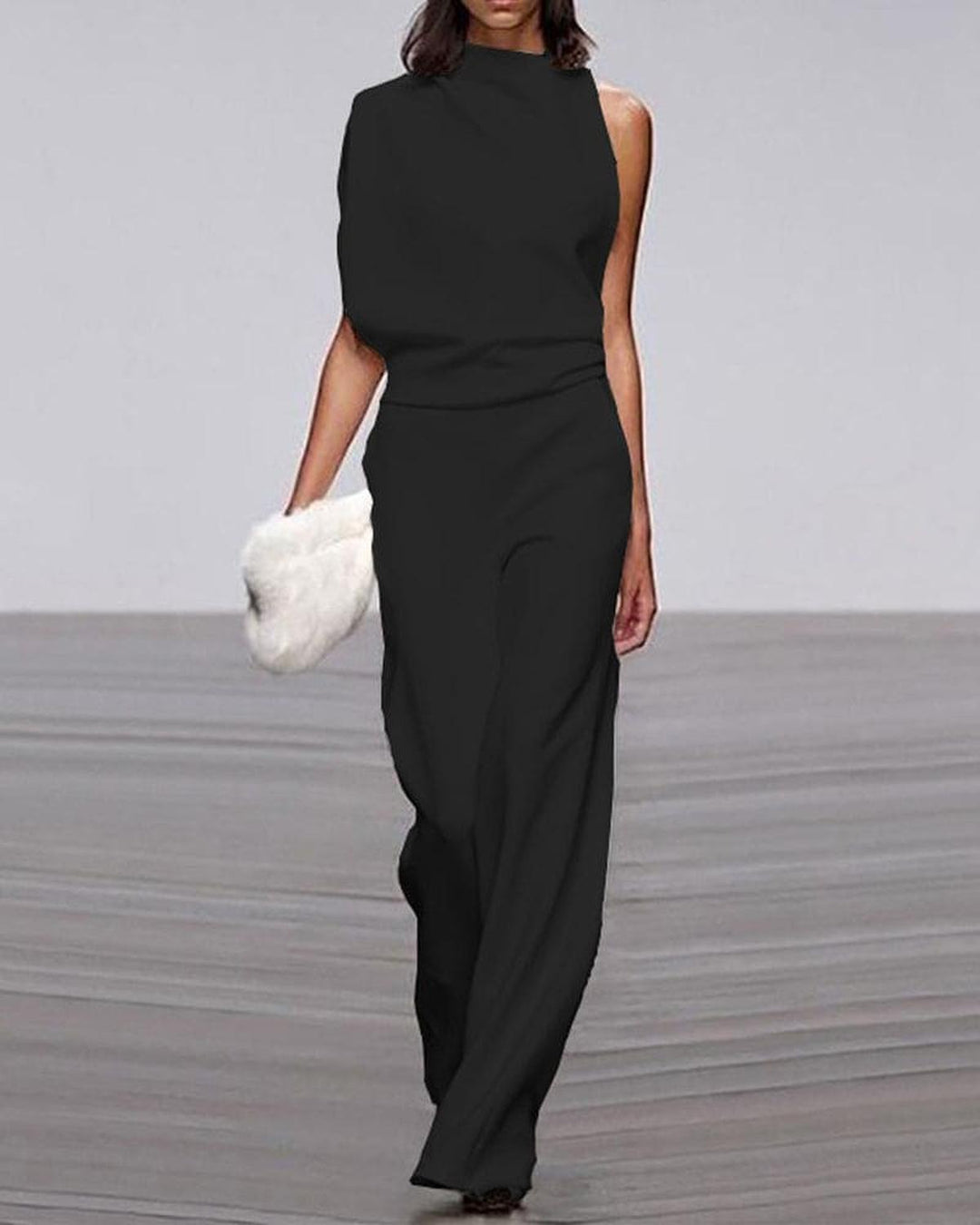 Jumpsuit Elegante de Pierna Ancha para Mujer en Negro