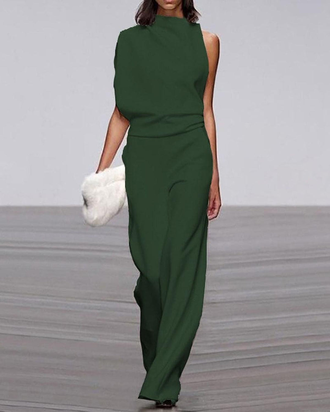 Jumpsuit Elegante de Pierna Ancha para Mujer en Verde