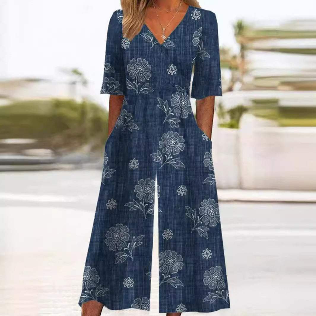 Jumpsuit para Mujer Estilo Boho Floral en Azul marino