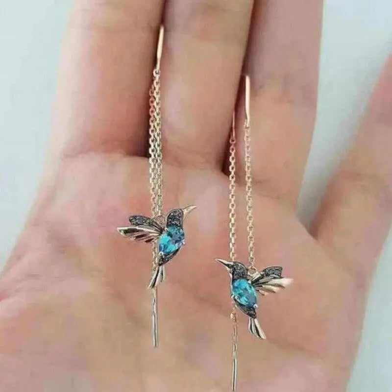 Pendientes Threader Colibrí Color oro con Cristales