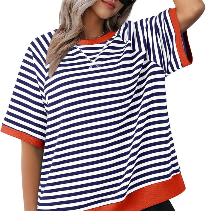 Lässiges Gestreiftes T-shirt Womens t-shirt en Blau + Rot