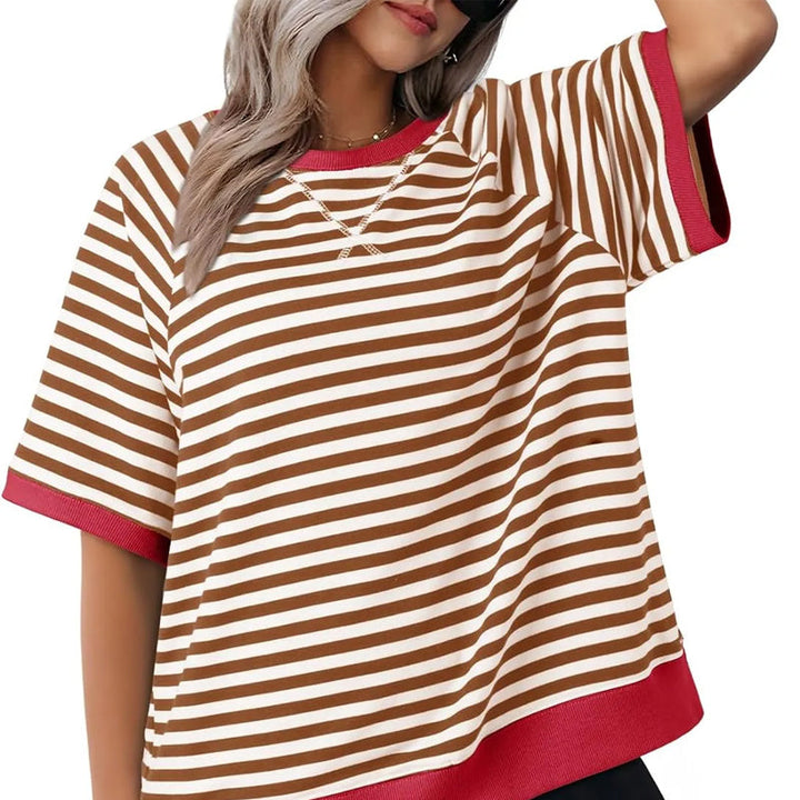 Lässiges Gestreiftes T-shirt Womens t-shirt en Braun + Rot