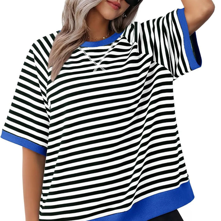 Lässiges Gestreiftes T-shirt Womens t-shirt en Schwarz + Blau