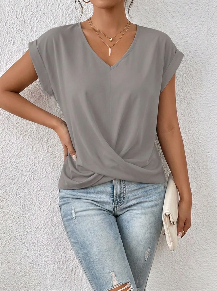 Lässiges T-Shirt mit V-Ausschnitt Womens en Gris