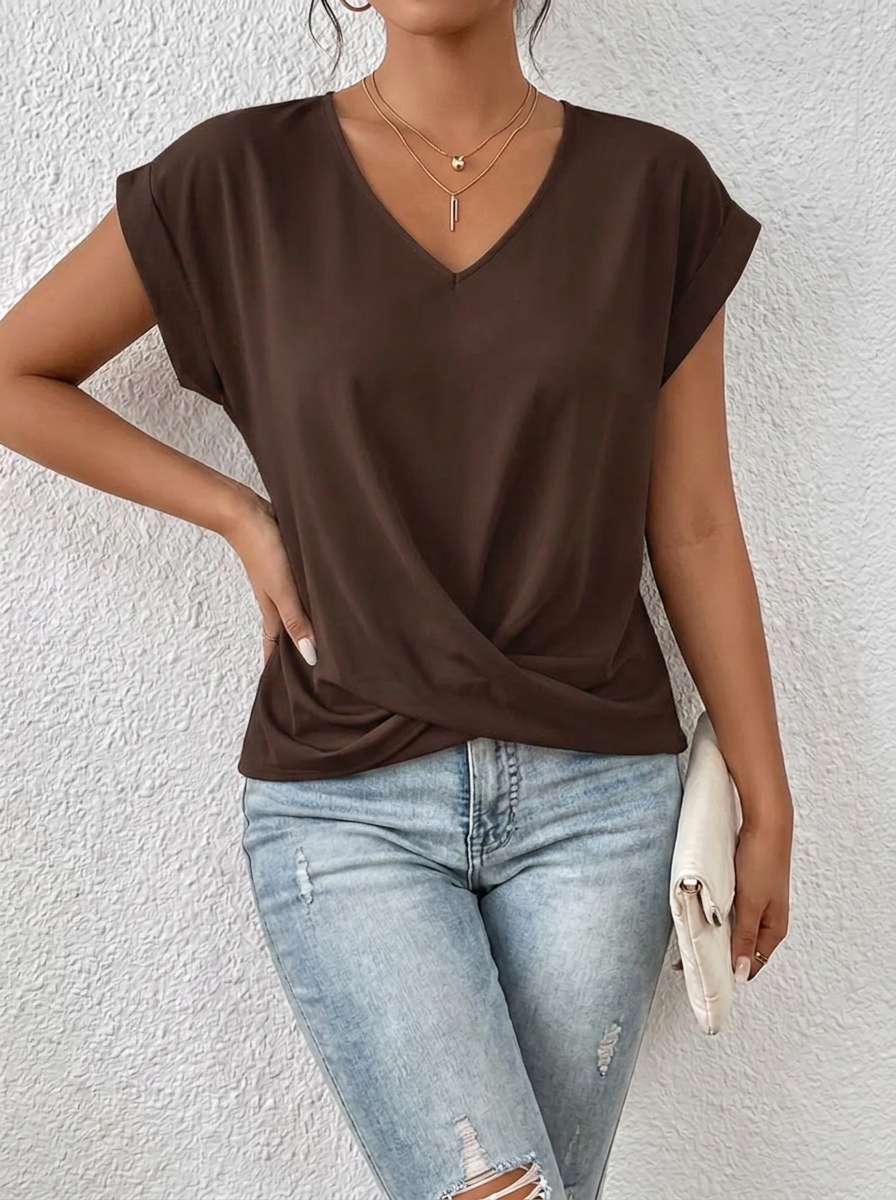 Lässiges T-Shirt mit V-Ausschnitt Womens en Marrón