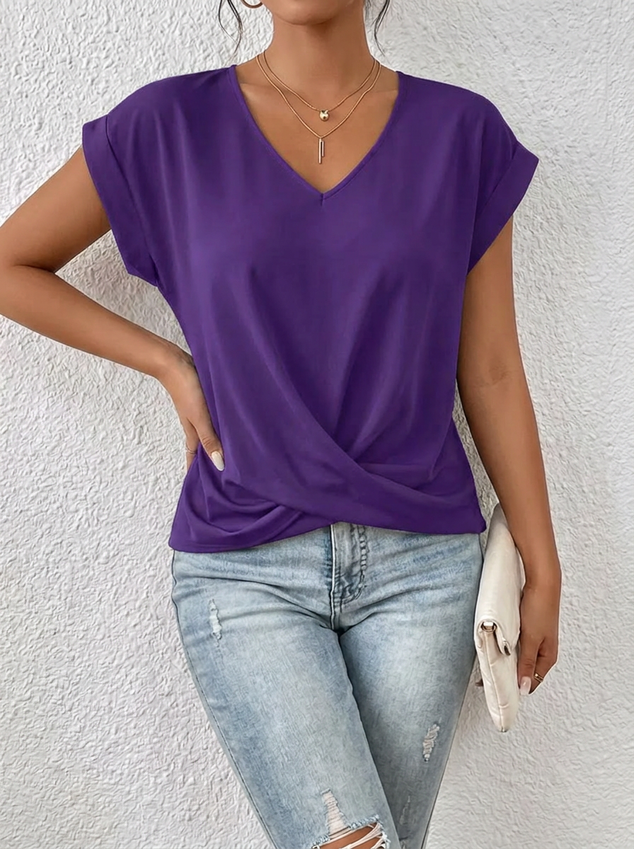 Lässiges T-Shirt mit V-Ausschnitt Womens en Morado