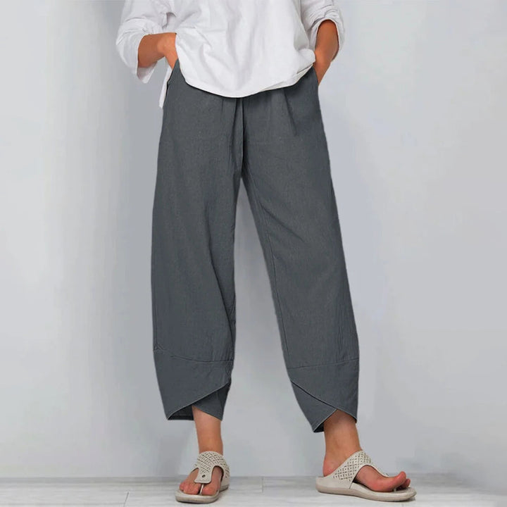 Livianos pantalones de lino pierna ancha en Gris