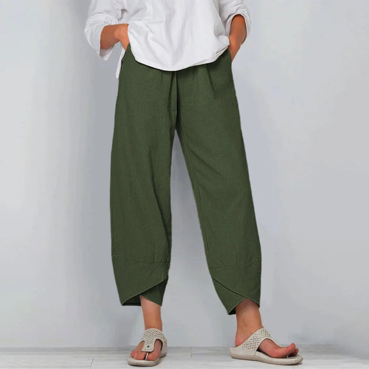 Livianos pantalones de lino pierna ancha en Verde