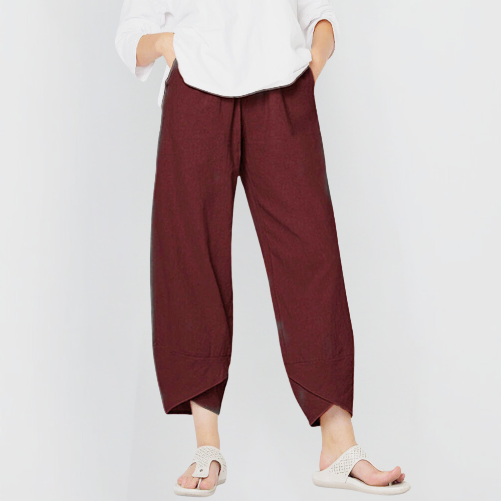 Livianos pantalones de lino pierna ancha en Vino