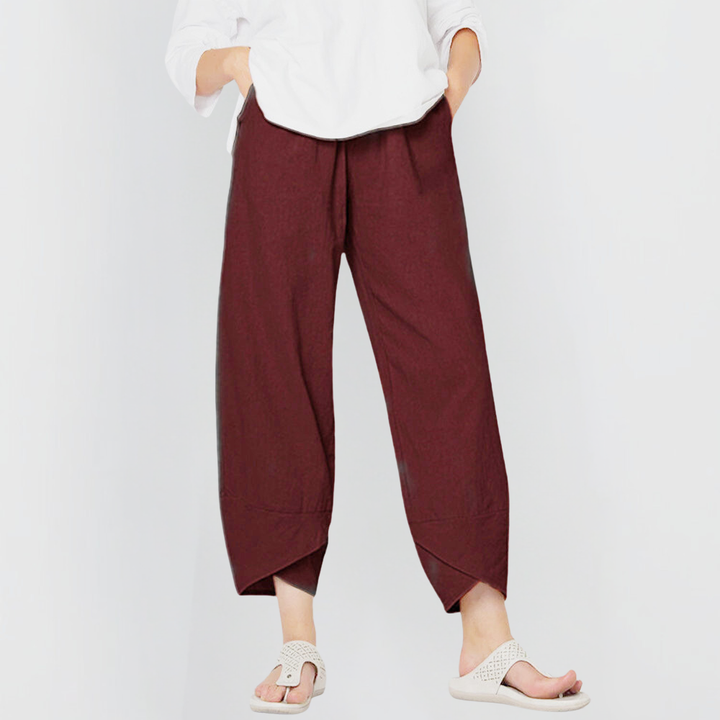 Livianos pantalones de lino pierna ancha en Vino