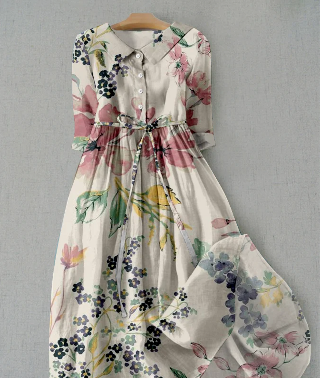 London | Linen dress with floral en Blanco