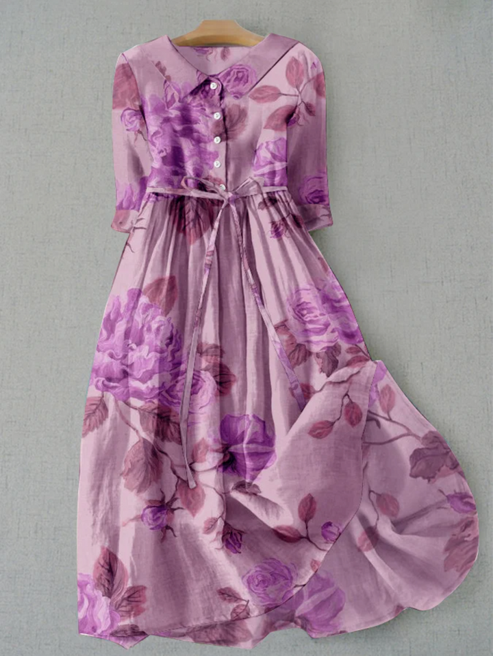 London | Linen dress with floral en Lila