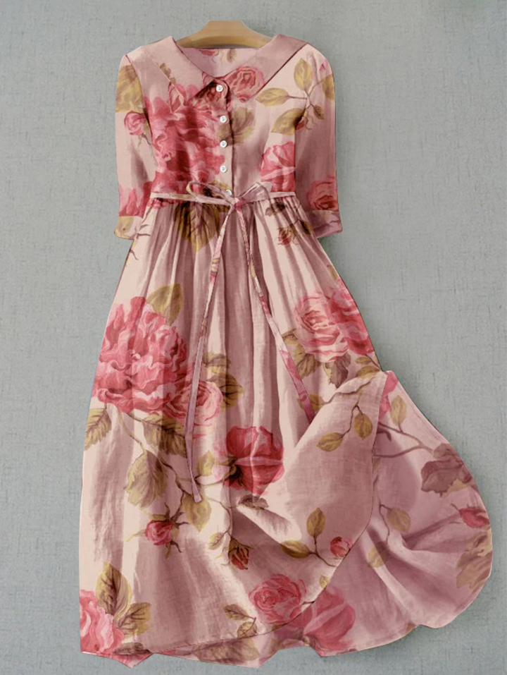 London | Linen dress with floral en Rosa