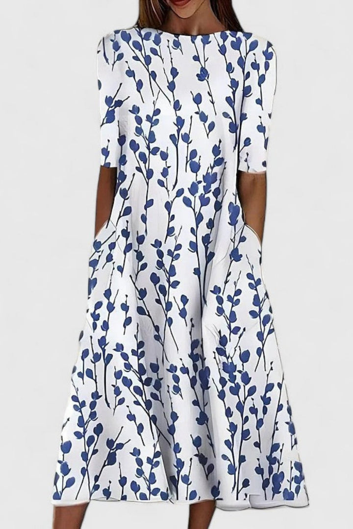Midi Dress Cotton Round Neck en Blanco
