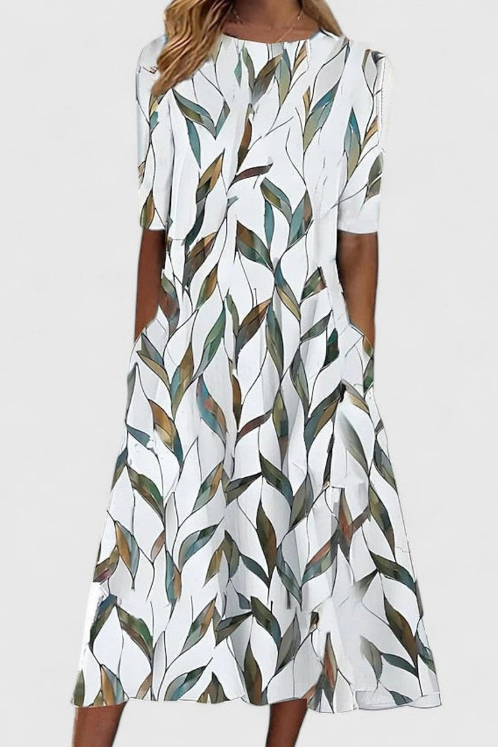 Midi Dress Cotton Round Neck en White 2