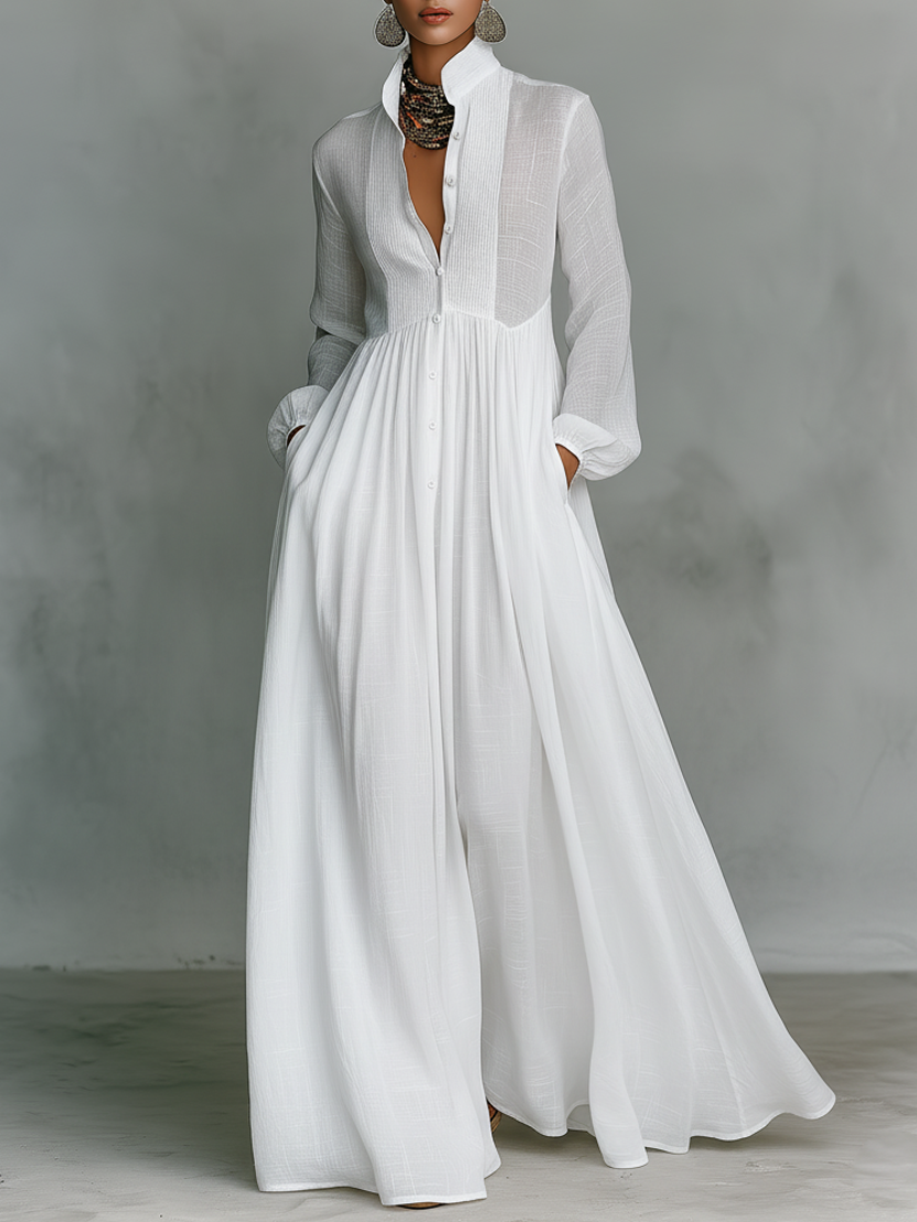 Minimalist Cotton And Linen Patchwork Single-breasted en Blanco