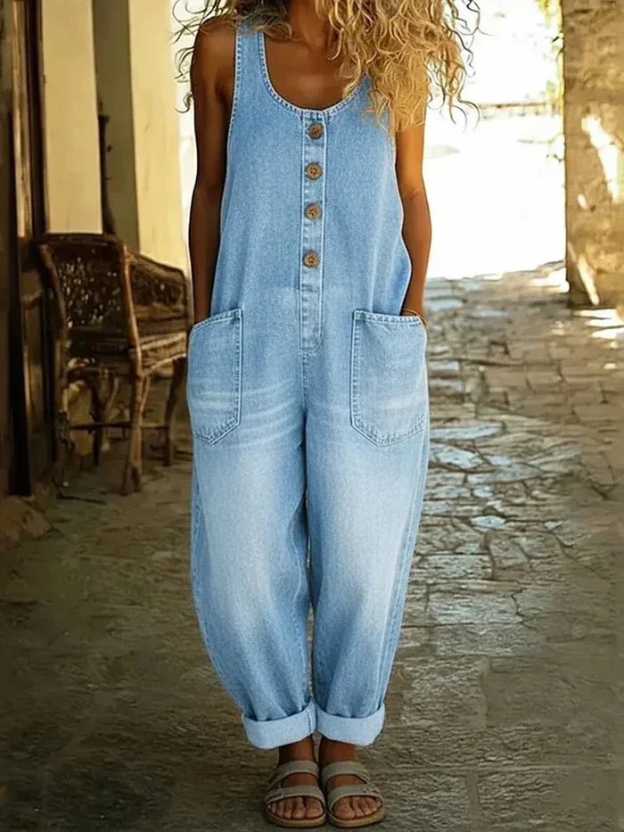 Mono Boho Denim Suelto para Mujer en Azul claro