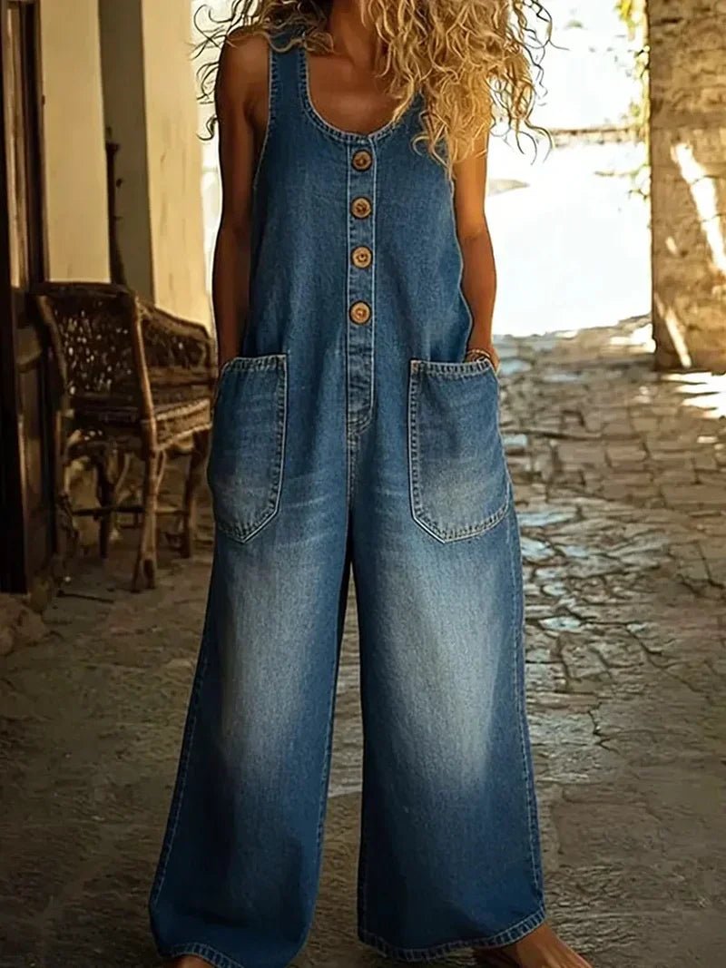 Mono Boho Denim Suelto para Mujer en Azul
