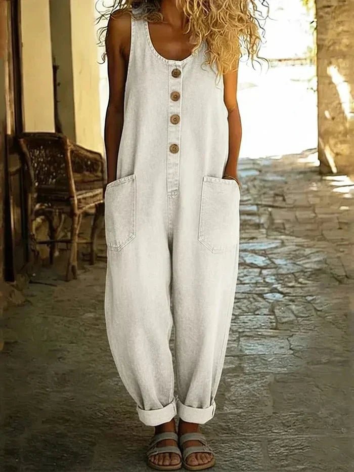 Mono Boho Denim Suelto para Mujer en Blanco