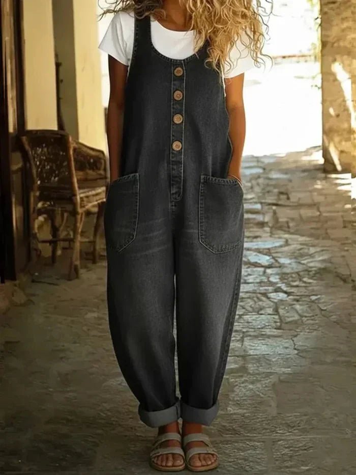 Mono Boho Denim Suelto para Mujer en Negro