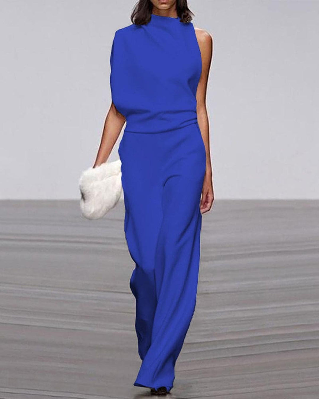 Mono Elegante para Mujer con Hombro Asimétrico en Azul